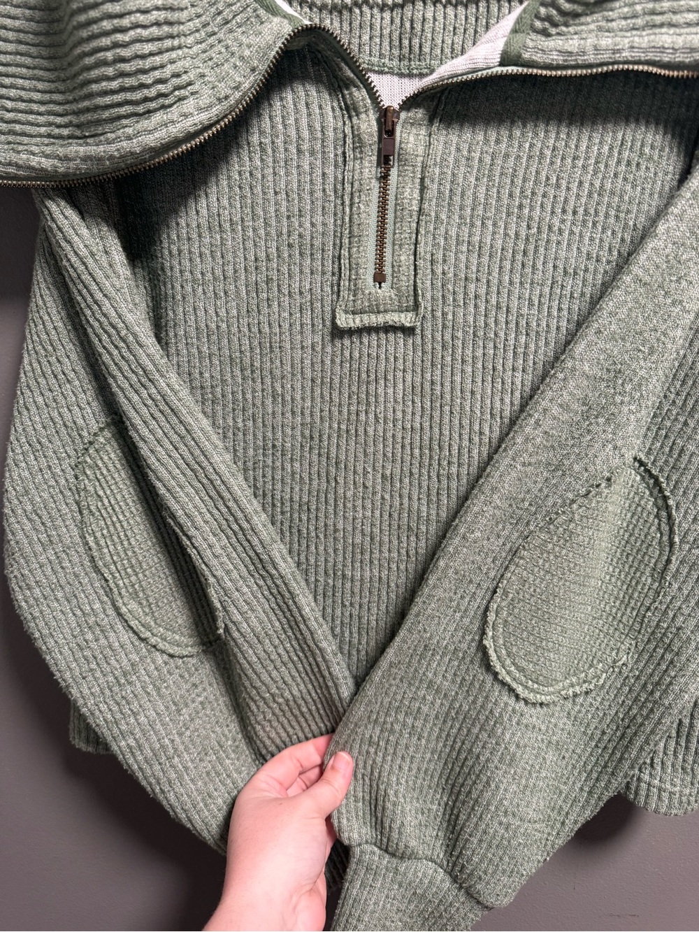 We The Free by Free People Dean Sweater Sage Green Half-Zip Cropped Slouchy Fit - Picture 6 of 7